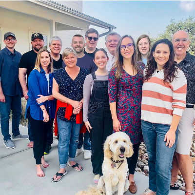 Group photo of the FiveTwo staff and their dog Finn